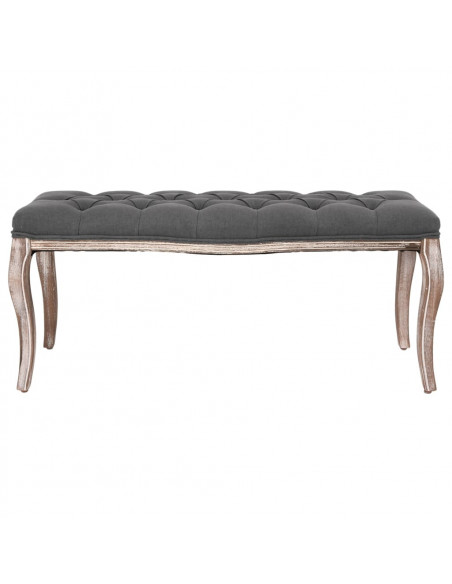 Panca in Lino e Legno Massello 110x38x48 cm Grigio Scuro
