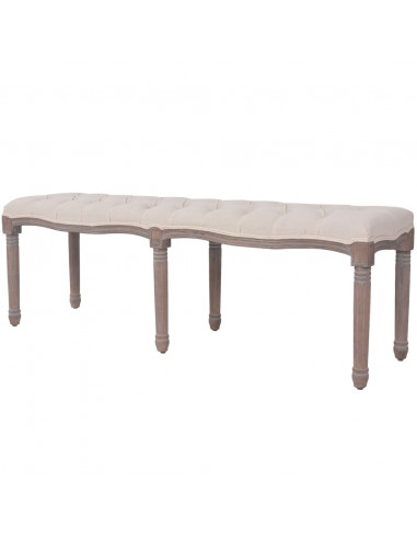 Panca in Legno Massello e Lino 150x40x48 cm Bianco Crema
