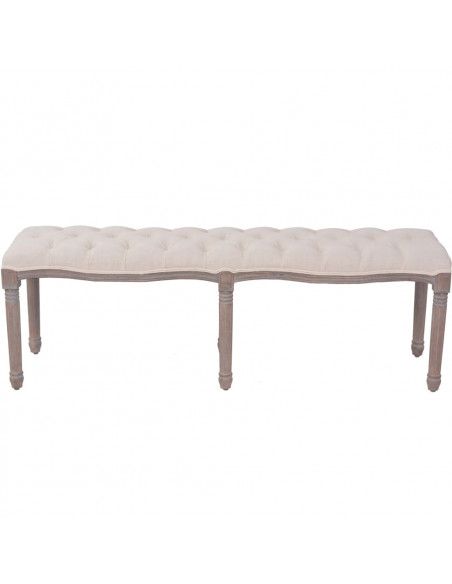Panca in Legno Massello e Lino 150x40x48 cm Bianco Crema