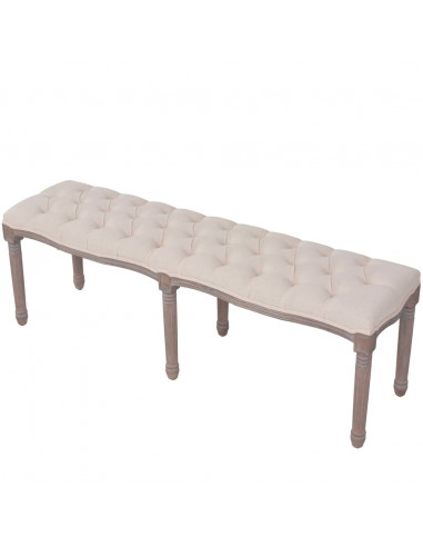 Panca in Legno Massello e Lino 150x40x48 cm Bianco Crema