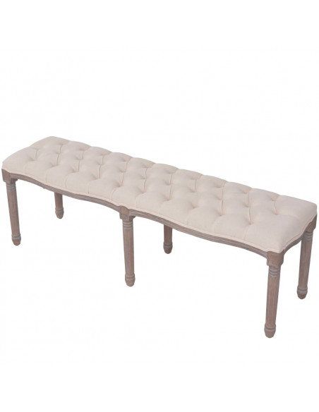 Panca in Legno Massello e Lino 150x40x48 cm Bianco Crema