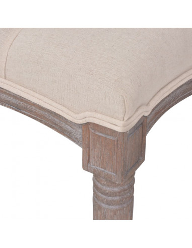 Panca in Legno Massello e Lino 150x40x48 cm Bianco Crema