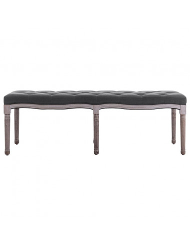 Panca in Lino e Legno Massello 150x40x48 cm Grigio Scuro