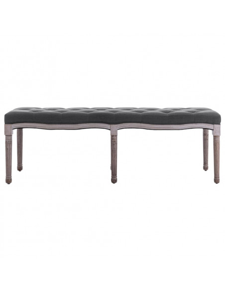 Panca in Lino e Legno Massello 150x40x48 cm Grigio Scuro