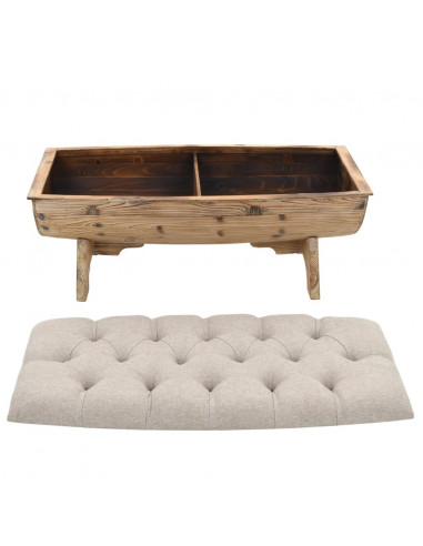 Cassapanca in Legno Massello e Tessuto 103x51x44 cm