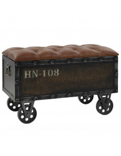 Cassapanca in Legno Massello di Abete e Similpelle 80,5x41x50cm 2