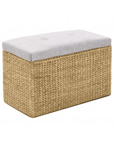 Panca e 2 Pouf in Giunco Grigio 2