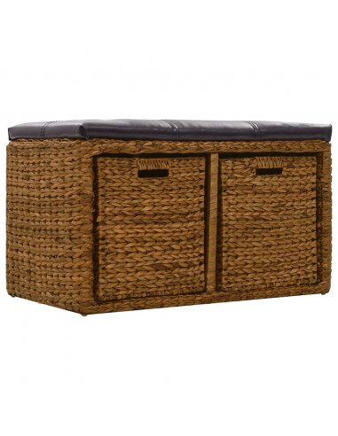Panca in Giunco con 2 Ceste 71x40x42 cm Marrone