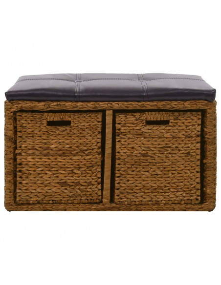 Panca in Giunco con 2 Ceste 71x40x42 cm Marrone
