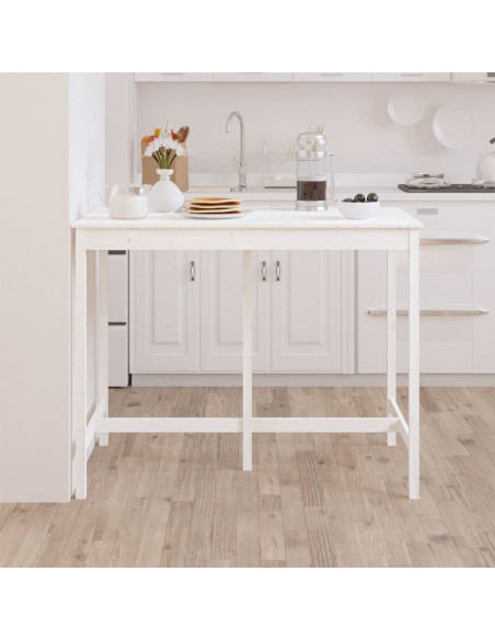 Tavolo da Bar Bianco 140x80x110 cm in Legno Massello di Pino