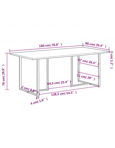 Tavolo da Pranzo 180 cm in Legno di Mango Grezzo