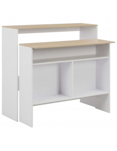 Tavolo Bar con 2 Piani d'Appoggio Bianco e Rovere 130x40x120cm 2