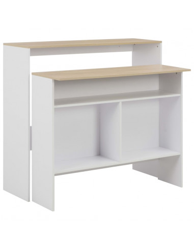 Tavolo Bar con 2 Piani d'Appoggio Bianco e Rovere 130x40x120cm