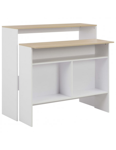 Tavolo Bar con 2 Piani d'Appoggio Bianco e Rovere 130x40x120cm