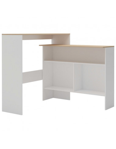 Tavolo Bar con 2 Piani d'Appoggio Bianco e Rovere 130x40x120cm