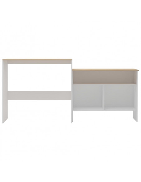 Tavolo Bar con 2 Piani d'Appoggio Bianco e Rovere 130x40x120cm