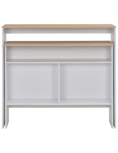 Tavolo Bar con 2 Piani d'Appoggio Bianco e Rovere 130x40x120cm