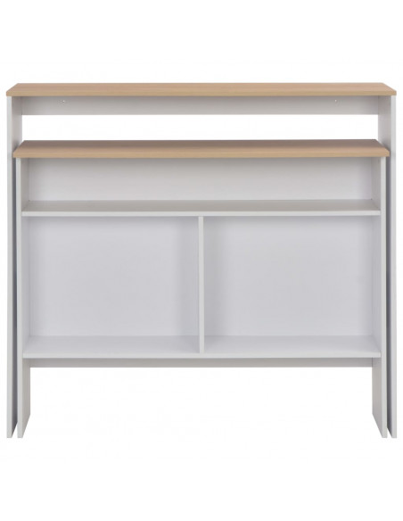 Tavolo Bar con 2 Piani d'Appoggio Bianco e Rovere 130x40x120cm
