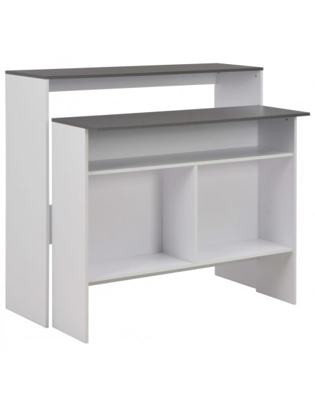Tavolo Bar con 2 Piani d'Appoggio Bianco e Grigio 130x40x120cm