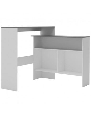 Tavolo Bar con 2 Piani d'Appoggio Bianco e Grigio 130x40x120cm