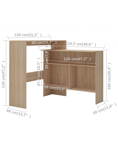 Tavolo da Bar con 2 Piani d'Appoggio Rovere 130x40x120 cm