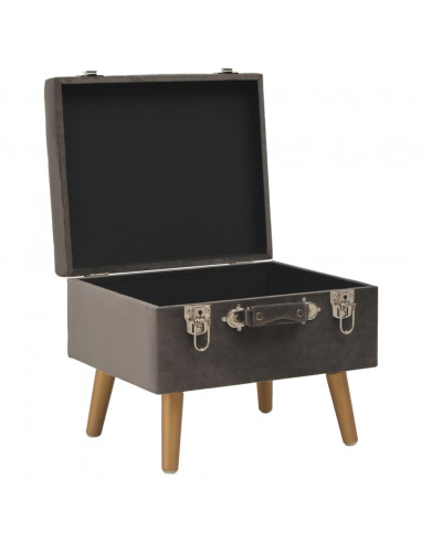 Sgabello con Contenitore 40 cm in Velluto Grigio