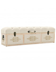 Cassapanca 110 cm Crema in Legno Massello di Abete e Tessuto 2