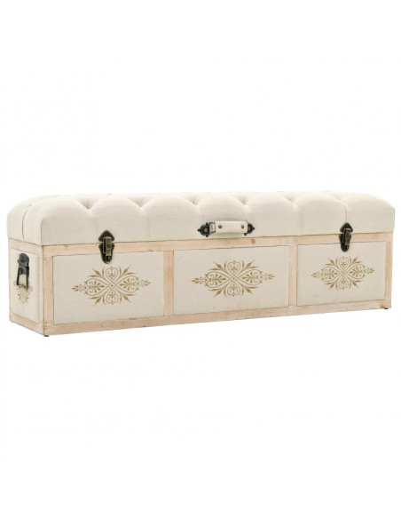 Cassapanca 110 cm Crema in Legno Massello di Abete e Tessuto
