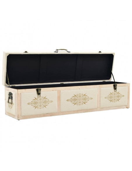 Cassapanca 110 cm Crema in Legno Massello di Abete e Tessuto