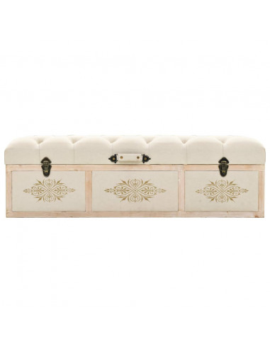 Cassapanca 110 cm Crema in Legno Massello di Abete e Tessuto