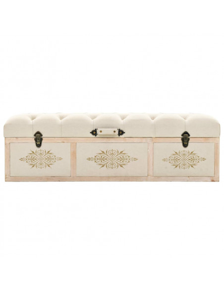 Cassapanca 110 cm Crema in Legno Massello di Abete e Tessuto