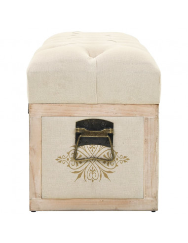 Cassapanca 110 cm Crema in Legno Massello di Abete e Tessuto