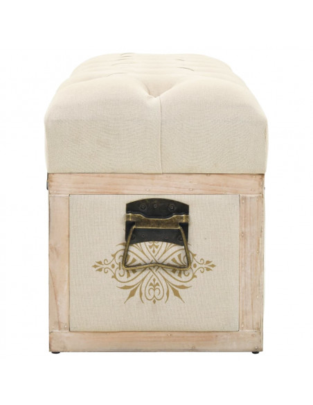 Cassapanca 110 cm Crema in Legno Massello di Abete e Tessuto