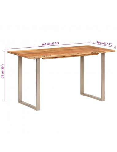 Tavolo da Pranzo 140x70x76 cm in Legno Massello di Acacia