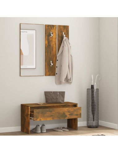 Set di Mobili da Corridoio Rovere Fumo in Legno Multistrato