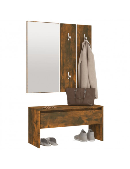 Set di Mobili da Corridoio Rovere Fumo in Legno Multistrato