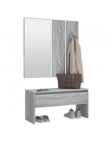 Set di Mobili da Corridoio Grigio Sonoma in Legno Multistrato