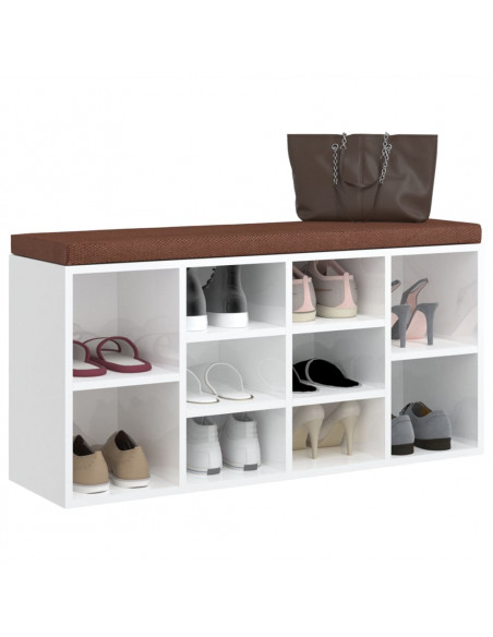 Panca Porta Scarpe Bianco Lucido 103x30x48 cm Legno Multistrato