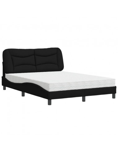 Letto con Materasso Nero 140x190 cm in Tessuto
