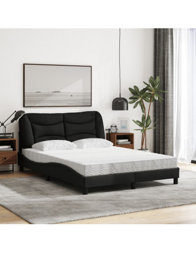 Letto con Materasso Nero 140x190 cm in Tessuto