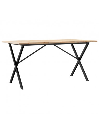 Tavolo da Pranzo Telaio a X 140x80x75,5cm Massello Pino e Ghisa