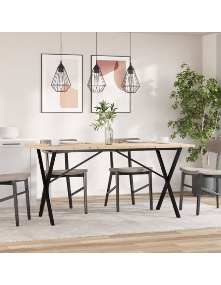 Tavolo da Pranzo Telaio a X 140x80x75,5cm Massello Pino e Ghisa