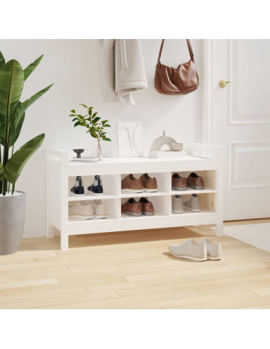 Panca da Ingresso Bianca 110x40x60 cm in Legno Massello di Pino