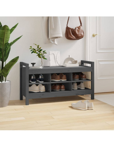 Panca da Ingresso Grigia 110x40x60 cm in Legno Massello di Pino