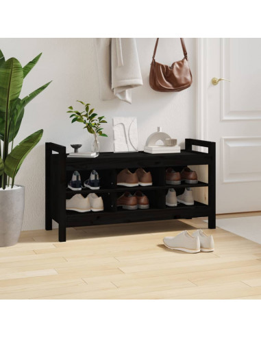Panca da Ingresso Nero 110x40x60 cm in Legno Massello di Pino