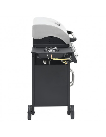 Barbecue Griglia a Gas 4+1 Fornelli Nero Argento Acciaio e Inox