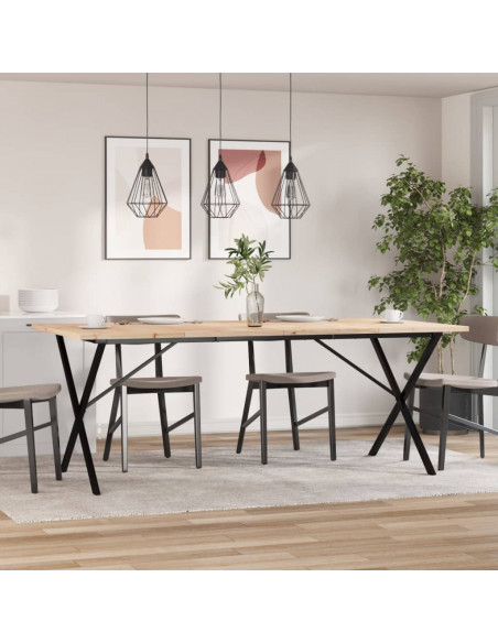 Tavolo Pranzo Telaio a X 200x100x75,5 cm Massello Pino e Ghisa