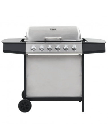 Barbecue Griglia a Gas 6 Fornelli Acciaio Inossidabile Argento
