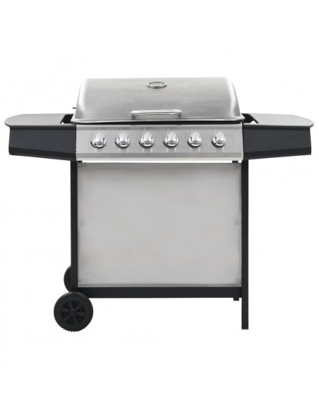 Barbecue Griglia a Gas 6 Fornelli Acciaio Inossidabile Argento