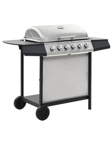 Barbecue Griglia a Gas 6 Fornelli Acciaio Inossidabile Argento